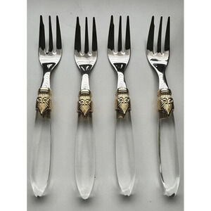 Godinger Laura Amber Transparent 4 Cake/Salad Forks Stainless 18/10 Clear